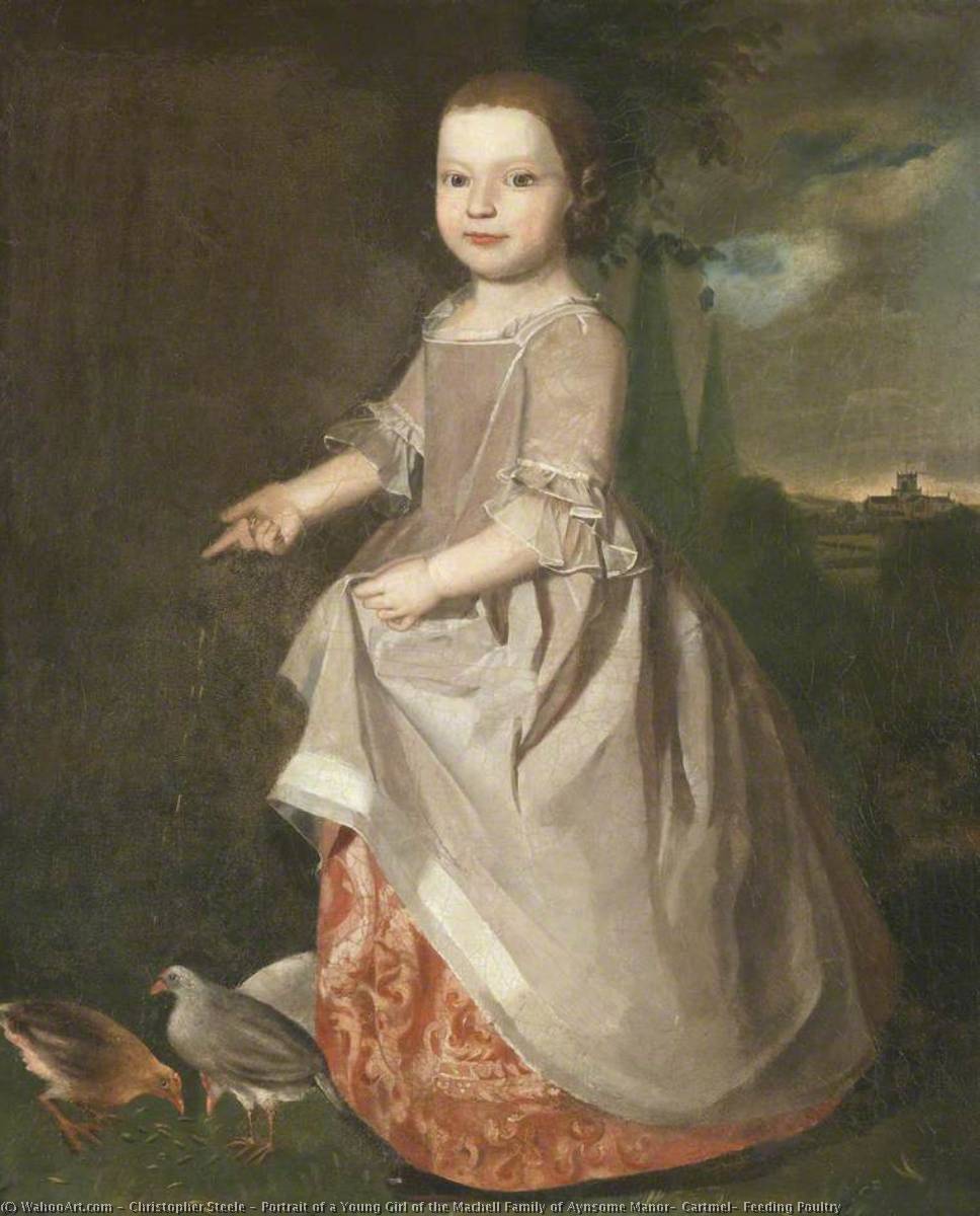 Portrait Of A Young Girl Of The Machell Family Of Aynsome Manor, Cartmel, Feeding Poultry — Christopher Steele