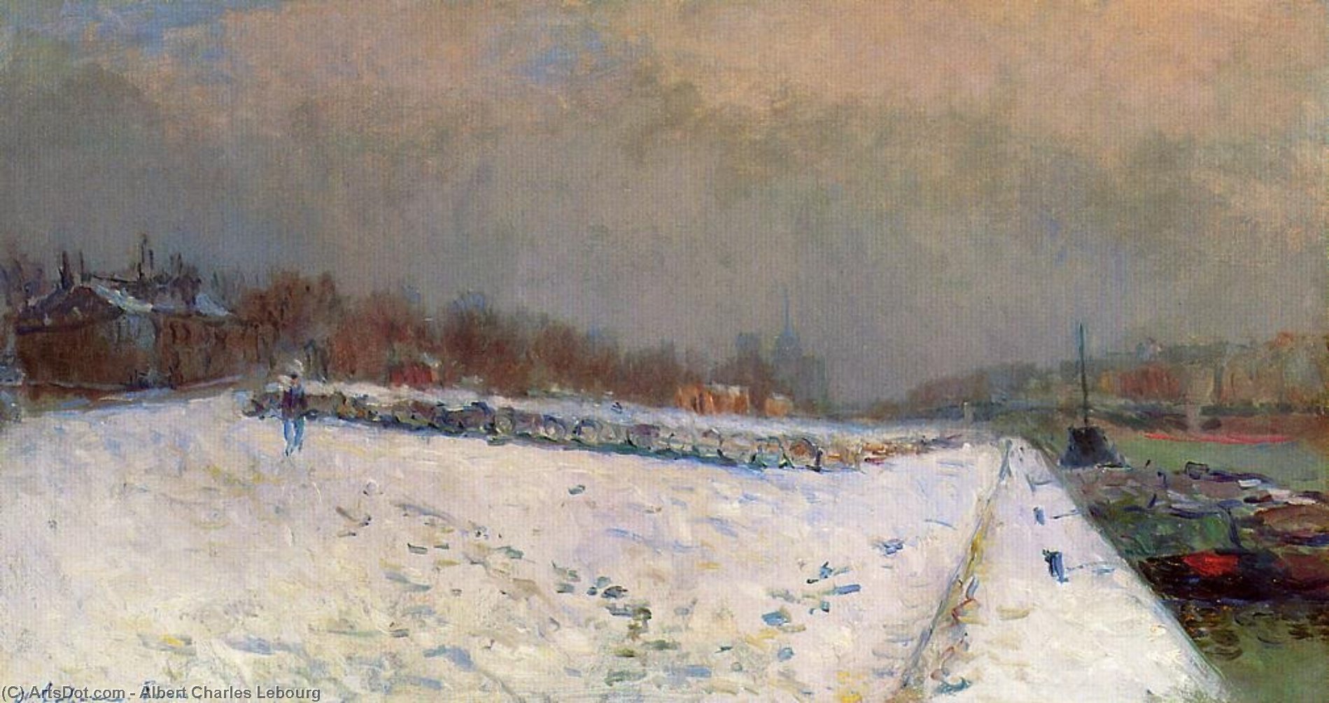 The Port Of Bercy In Winter Snow Effect — Albert-charles Lebourg