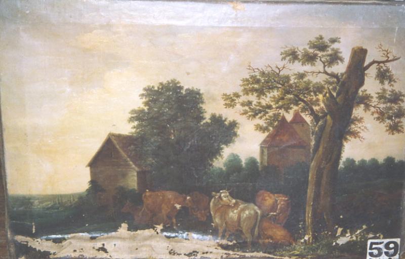 Paysage Et Animaux, Les Vaches Se Préparant À Rentrer Au Logis — Babey Théodore