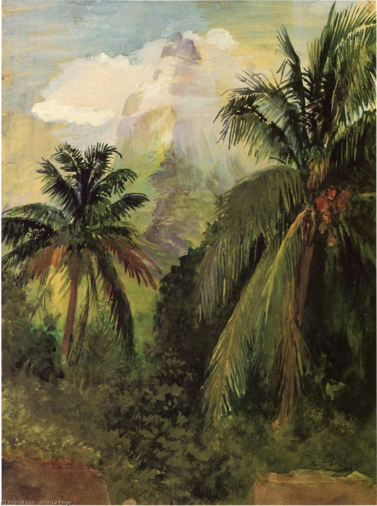 Early Morning, Uponohu, Looking South Towards Peak Of Maua Roa, From Our Hiuse, Garden Wall In Front — John La Farge