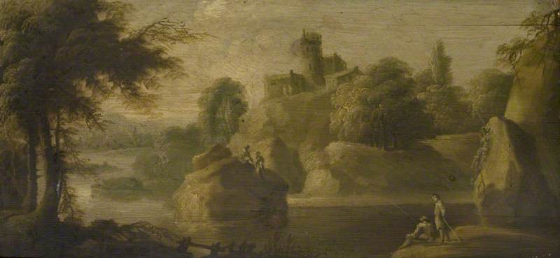 Landscape With Castle, River And Figures — James Norie