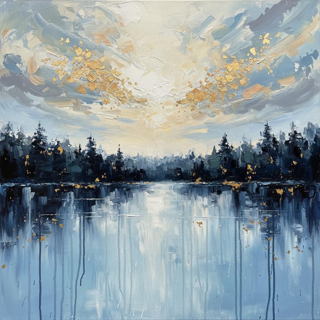 Ethereal Horizon With Gilded Light And Swirling Cerulean Impasto Sky — Christian Noiret