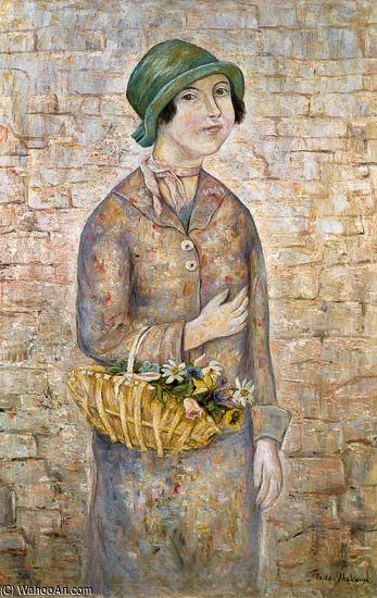 A Girl With A Basket Of Flowers — Tadeusz Makowski
