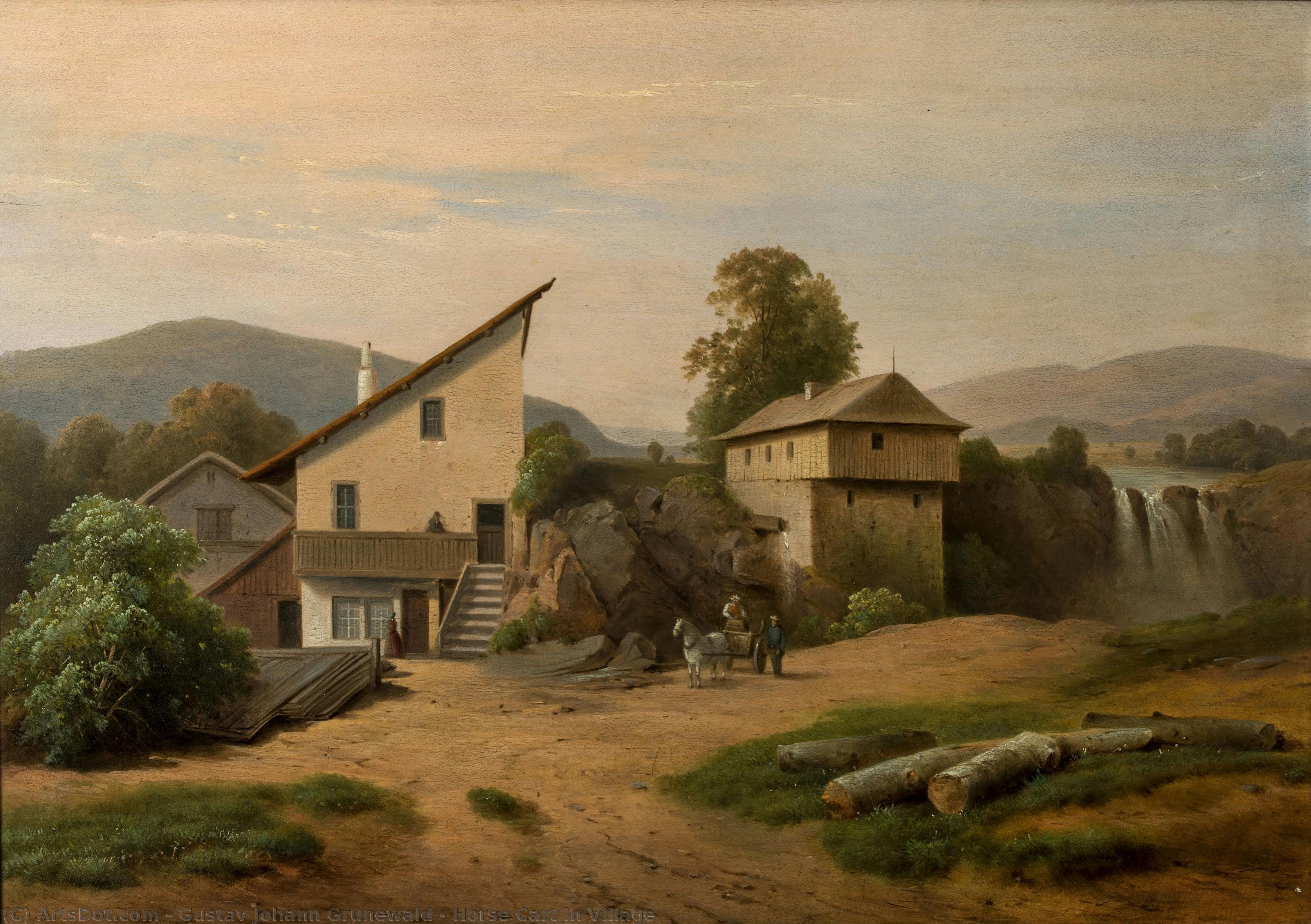 Horse Cart In Village — Gustav Johann Grunewald