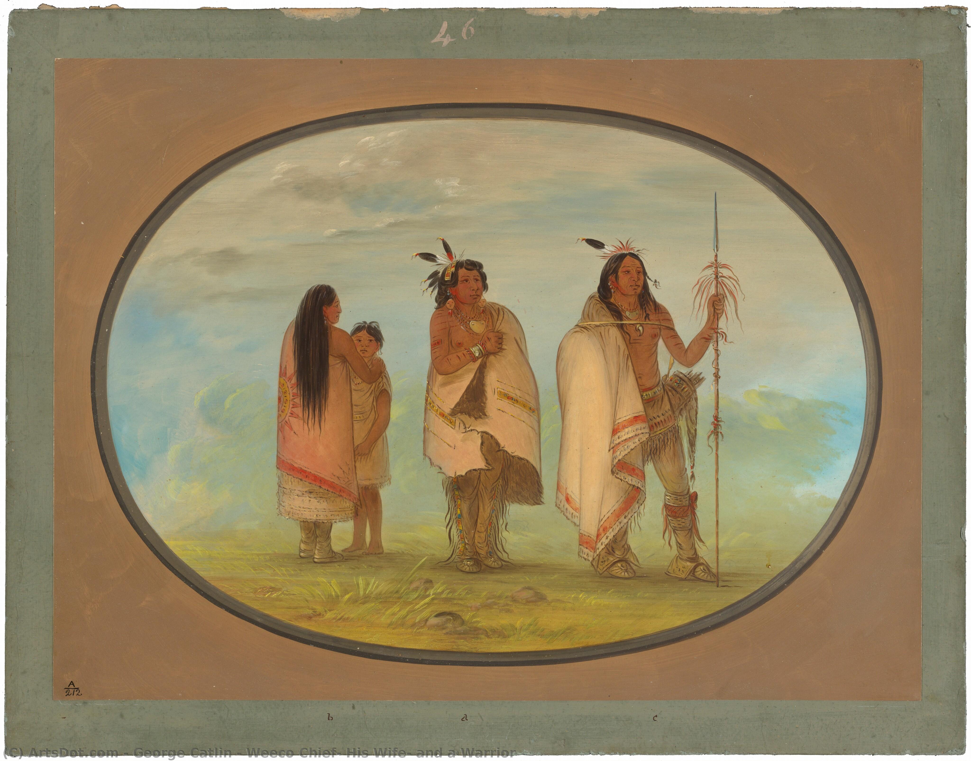 Weeco Chief, His Wife, And A Warrior — George Catlin