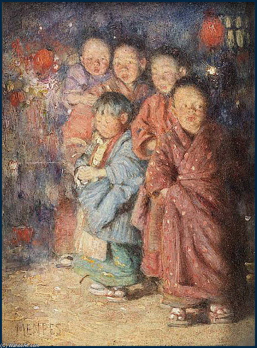 Japanese Children By Firelight — Mortimer Luddington Menpes