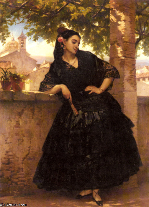 A Spanish Beauty With A Fan — Eugene Pierre Francois Giraud