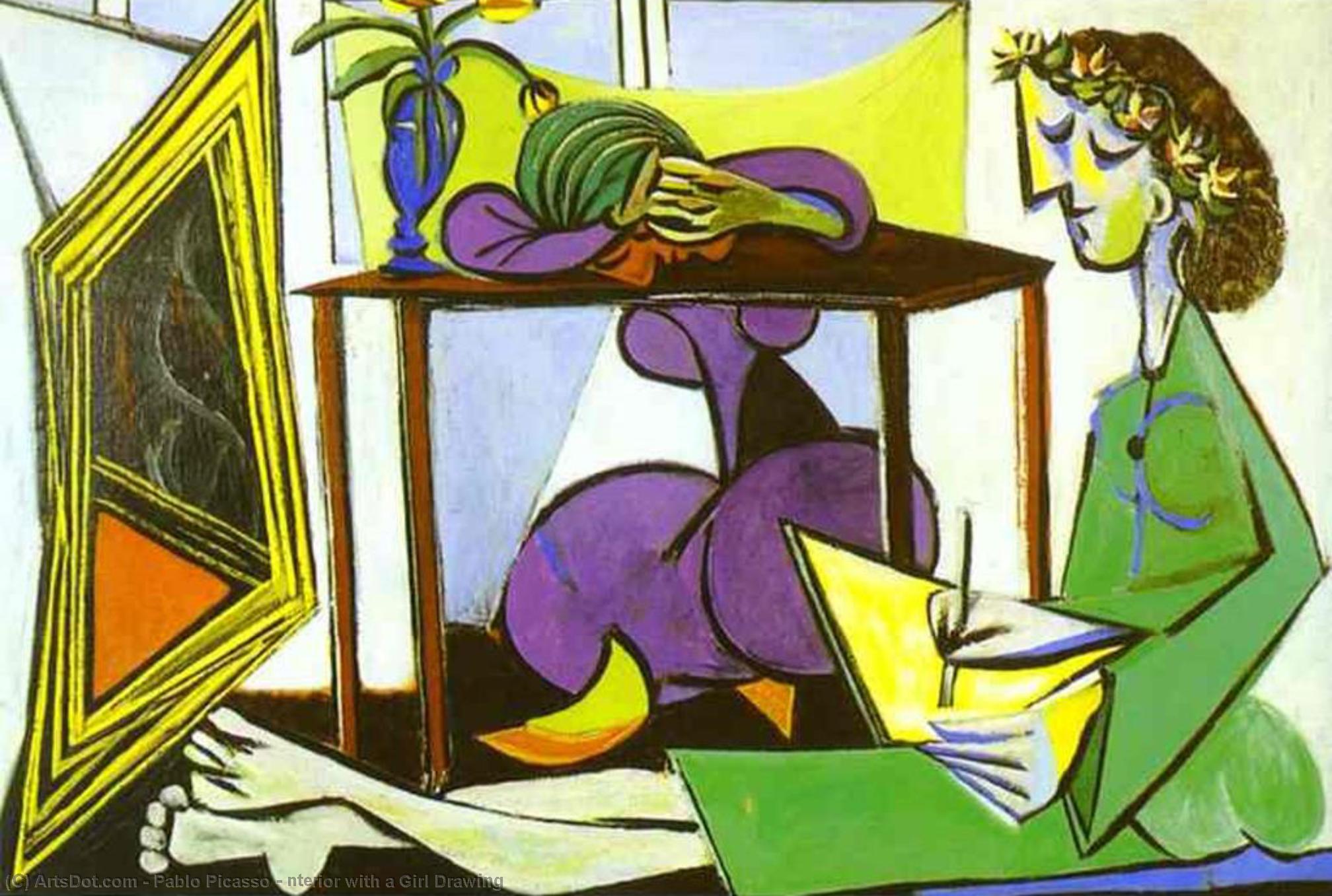 Innenraum Mit Einem Zeichnenden Mädchen — Pablo Picasso