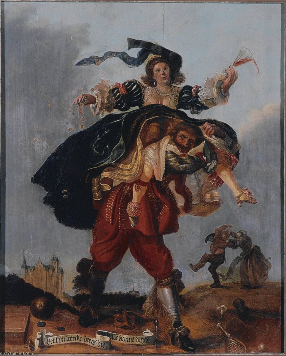 Allegorie Van De Rijkdom Het Sijn Stercke Beenen Die Weelde Konnen Dragen — Adriaen Pietersz Van De Venne