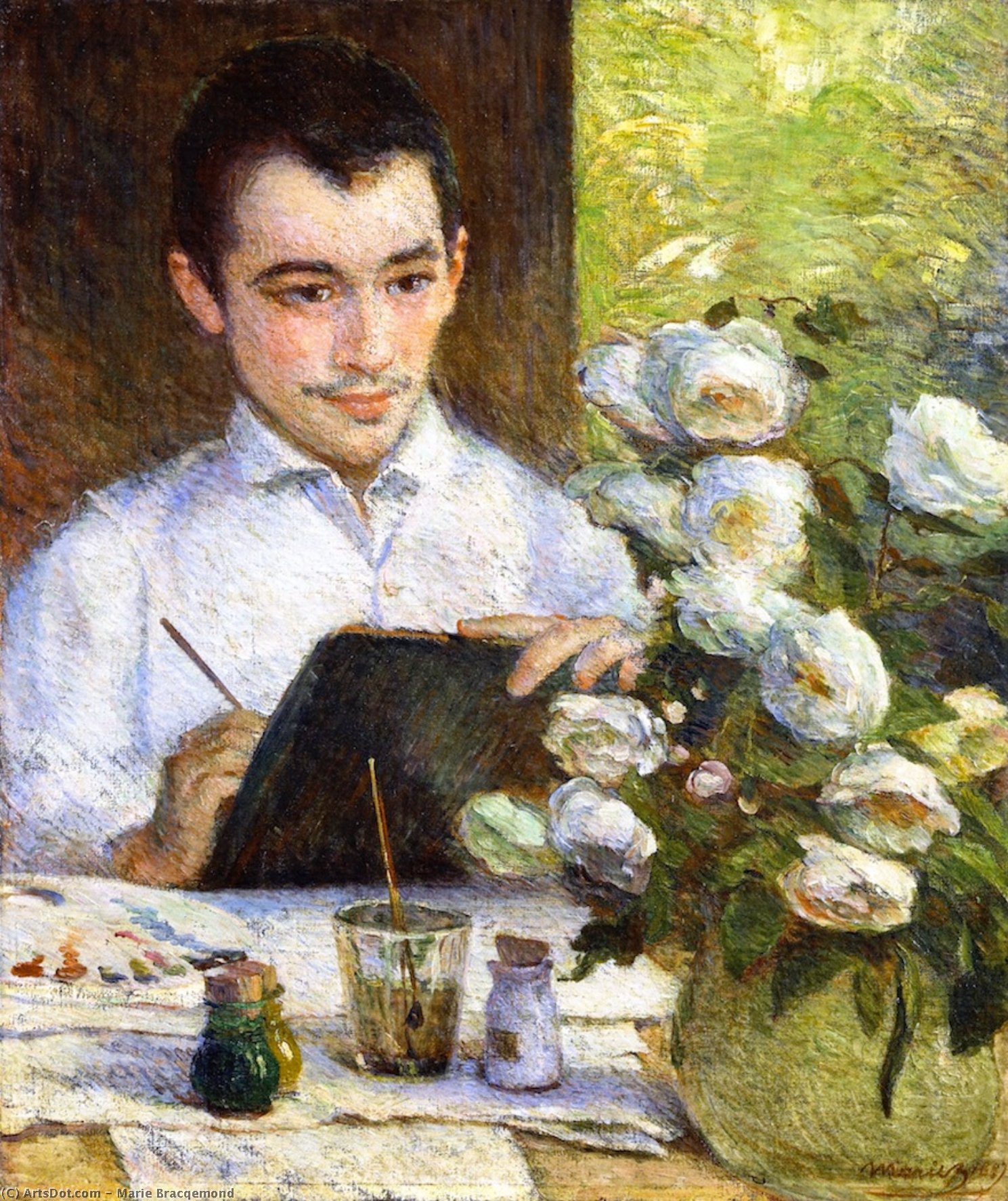 Pierre Painting A Bouquet — Marie Bracqemond