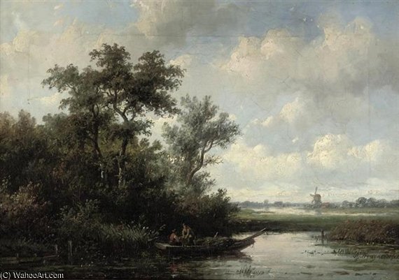 Fishing In A Polder Landscape — Anthonie Jacobus Van Wijngaerdt