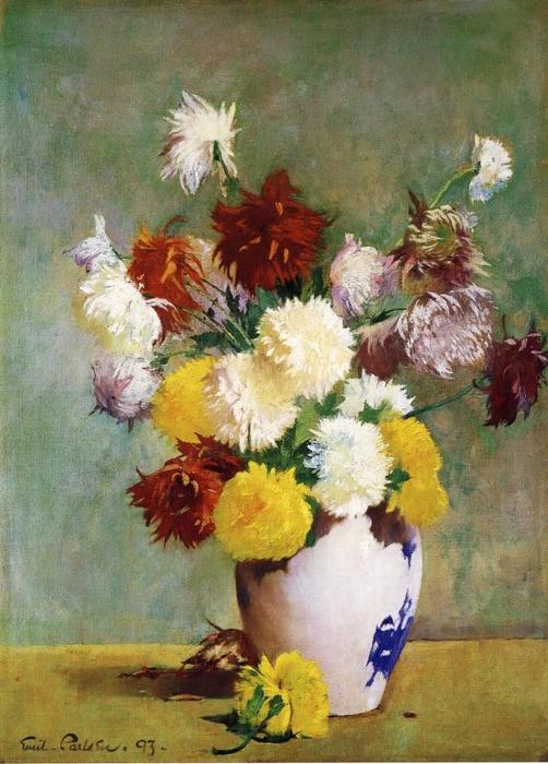 Still Life Of Chrysanthemums In A Canton Vase — Soren Emil Carlsen
