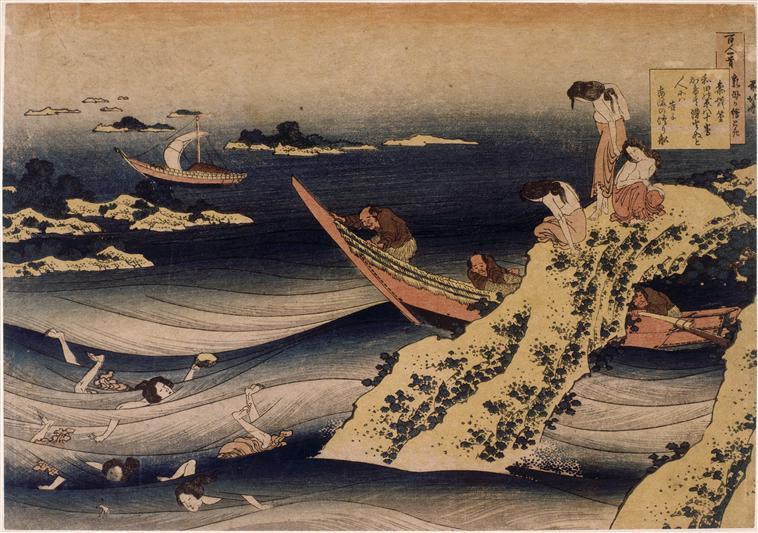 Sangi Takamura, Abalone Fisherman — Katsushika Hokusai