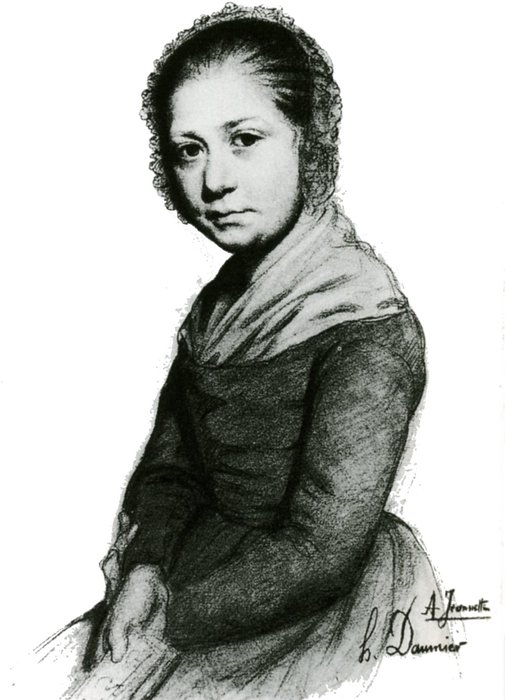 Portrait D'une Jeune Fille A Jeannette, Crayon Et Estompe Portrait Of A Girl A Sleeve-board, Pencil And Stump — Honoré Daumier