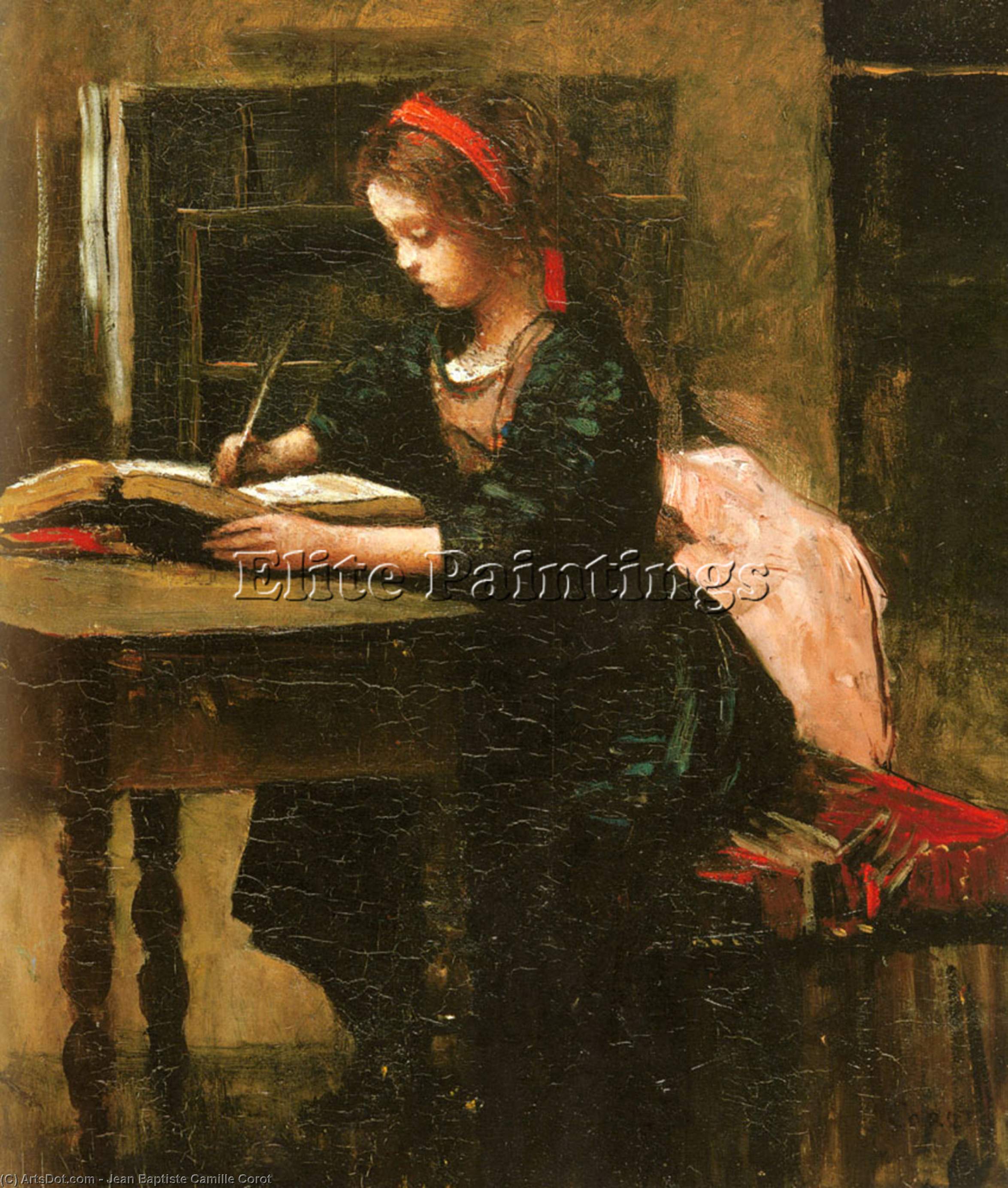 Fillete A L 'etude En Train D'ecrire — Jean-baptiste-camille Corot