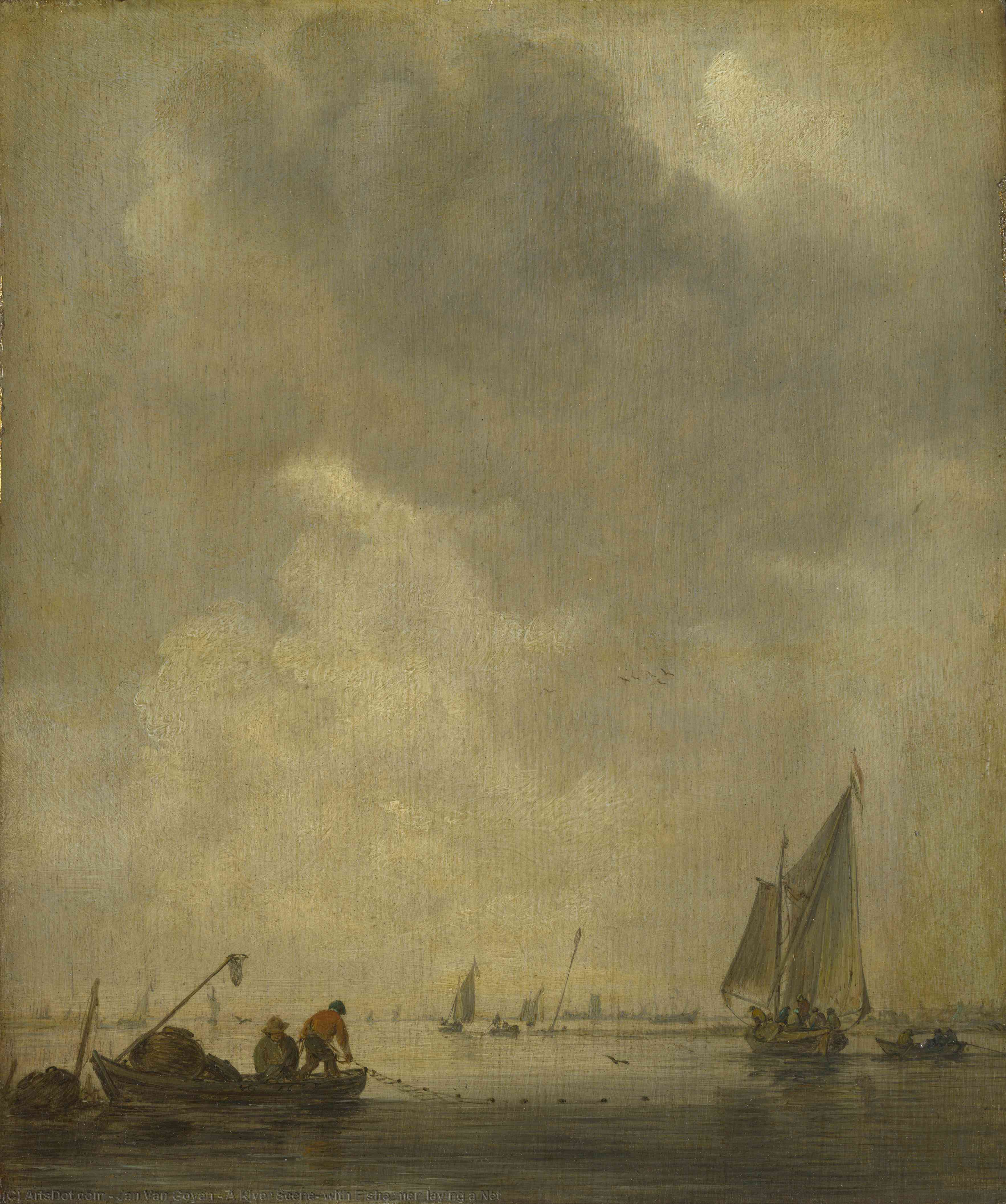 A River Scene, With Fishermen Laying A Net — Jan Josephszoon Van Goyen