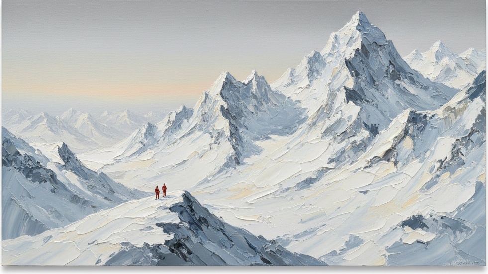 Eternal Frost: A Monumental Study Of Crimson Souls Amidst Silent Alpine Peaks — David Moreau