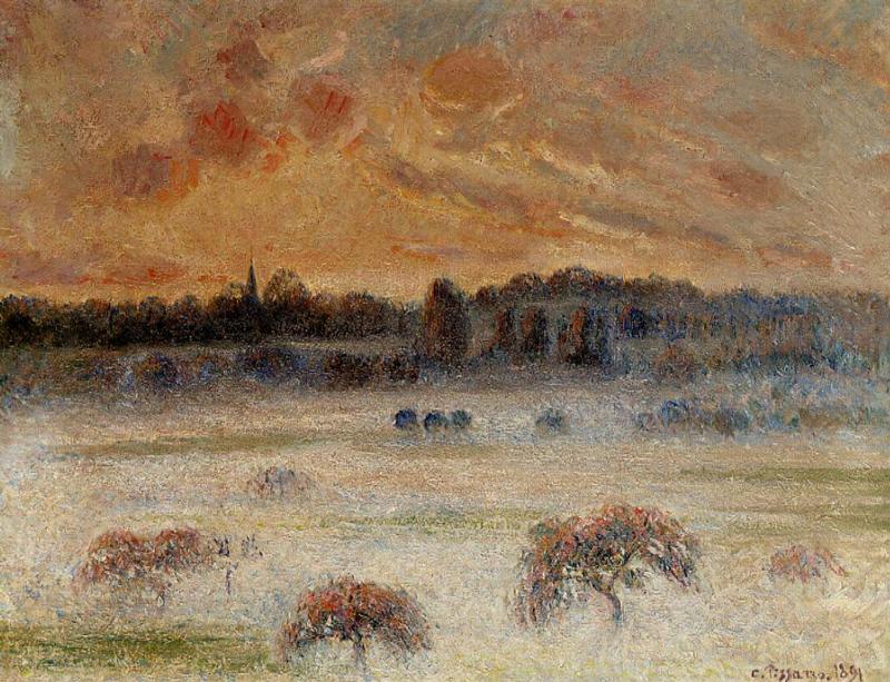 Sunset With Fog, Eragny — Camille Pissarro