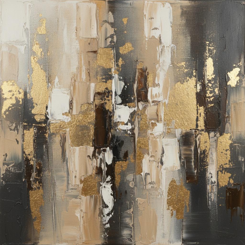 Fragmentierte Goldstrata Inmitten Von Holzkohle- Und Taupe-vertikalität — David Moreau