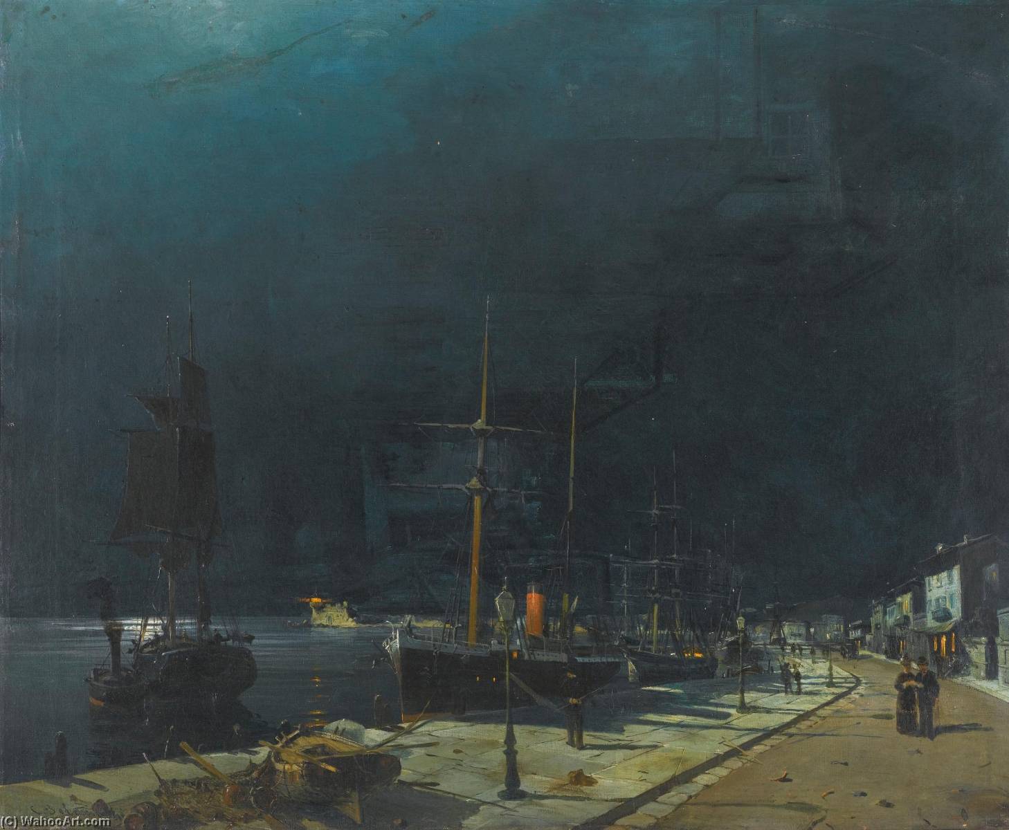 Harbour At Night — Konstantinos Volanakis