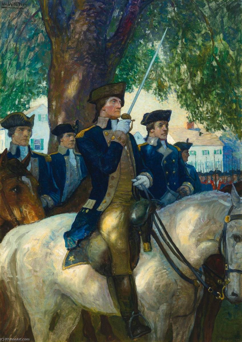 Beginning Of The American Union Washington Salutes The Flag As He Takes Command Of The Continental Army At Cambridge, 1775 — N.c. Wyeth