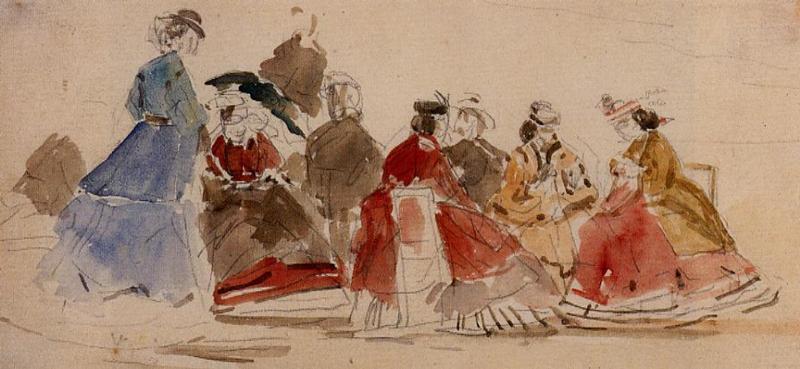 Young Women In Crinolines On The Beach — Eugène Louis Boudin