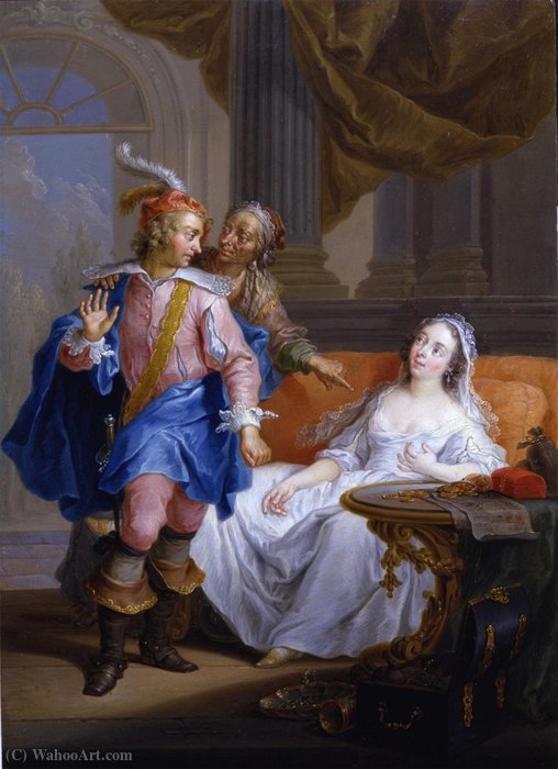 An Elegant Couple With An Old Maid In An Interior, 18th Century — Franz Christoph Janneck