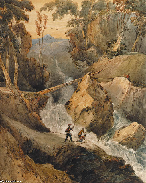Soldiers Beneath A Torrent, On A Mountain Pass — Francois Louis Thomas Francia