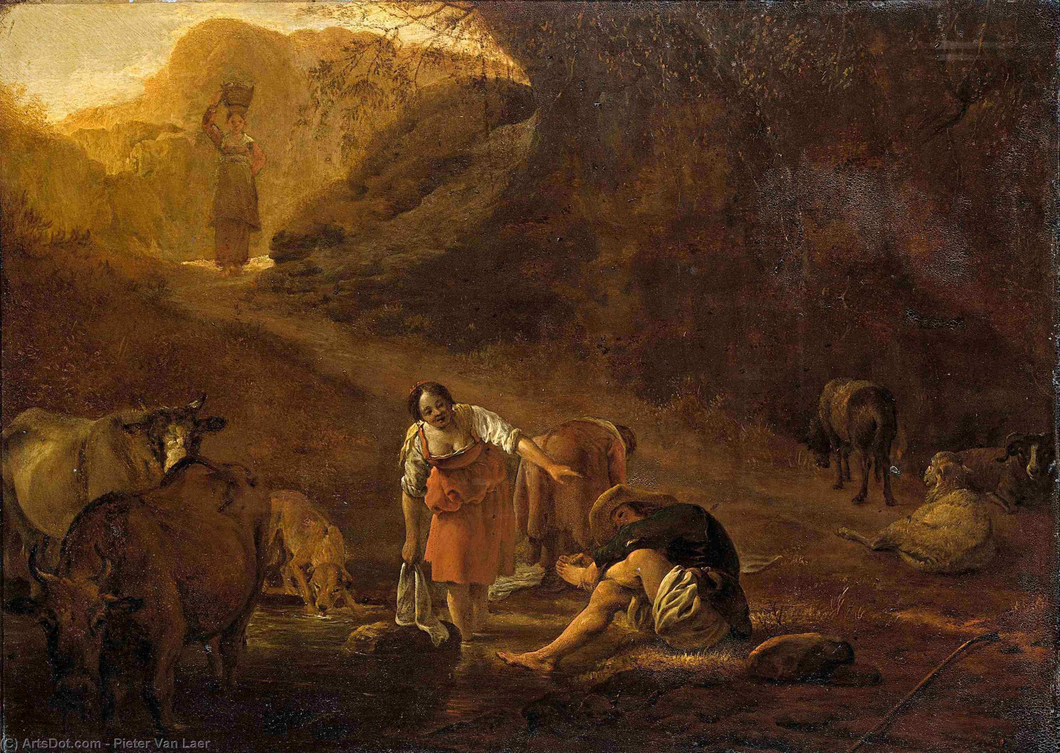A Shepherd And Laundresses At Source — Pieter Van Laer