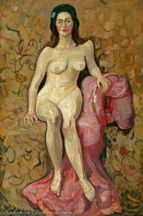 Portrait Of A Nude Woman With A Pink Shawl — Richard Hayley Lever