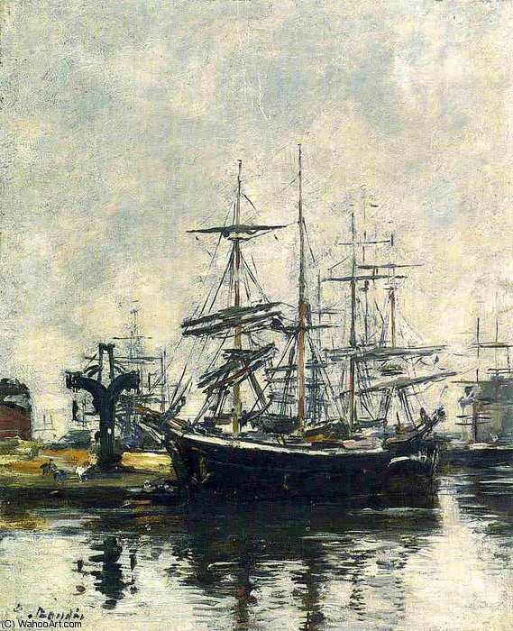 Le Havre, Sailboats At Dock, Basin De La Barre — Eugène Louis Boudin