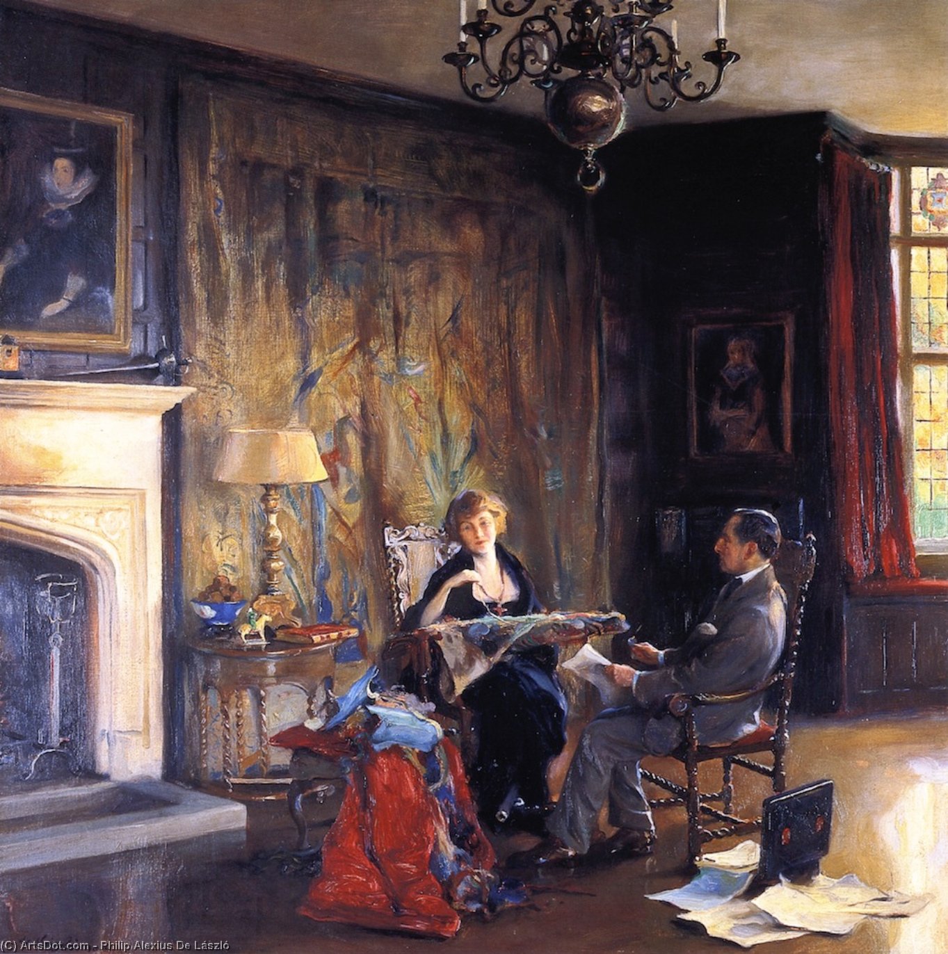'the Last Days At Chequers' Lord And Lady Lee Of Farenam In The Hawtrey Room — フィリップ・アレクシウス・デ・ラズロ