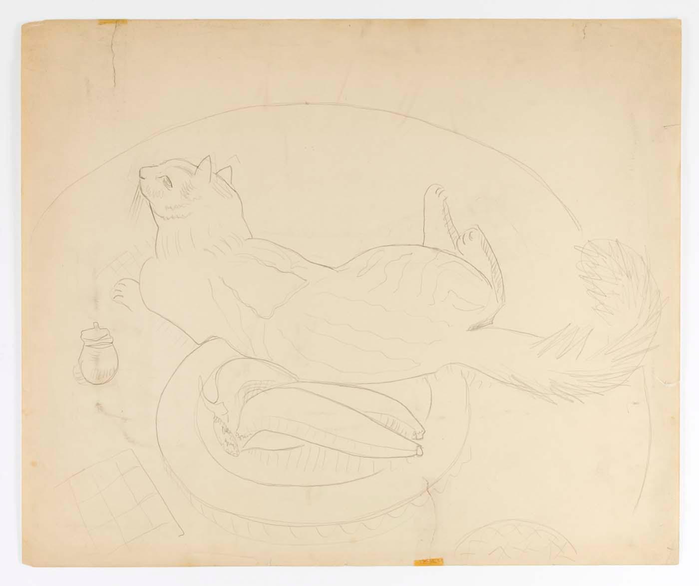 (reclining Cat With Plate Of Bananas) — Marguerite Zorach