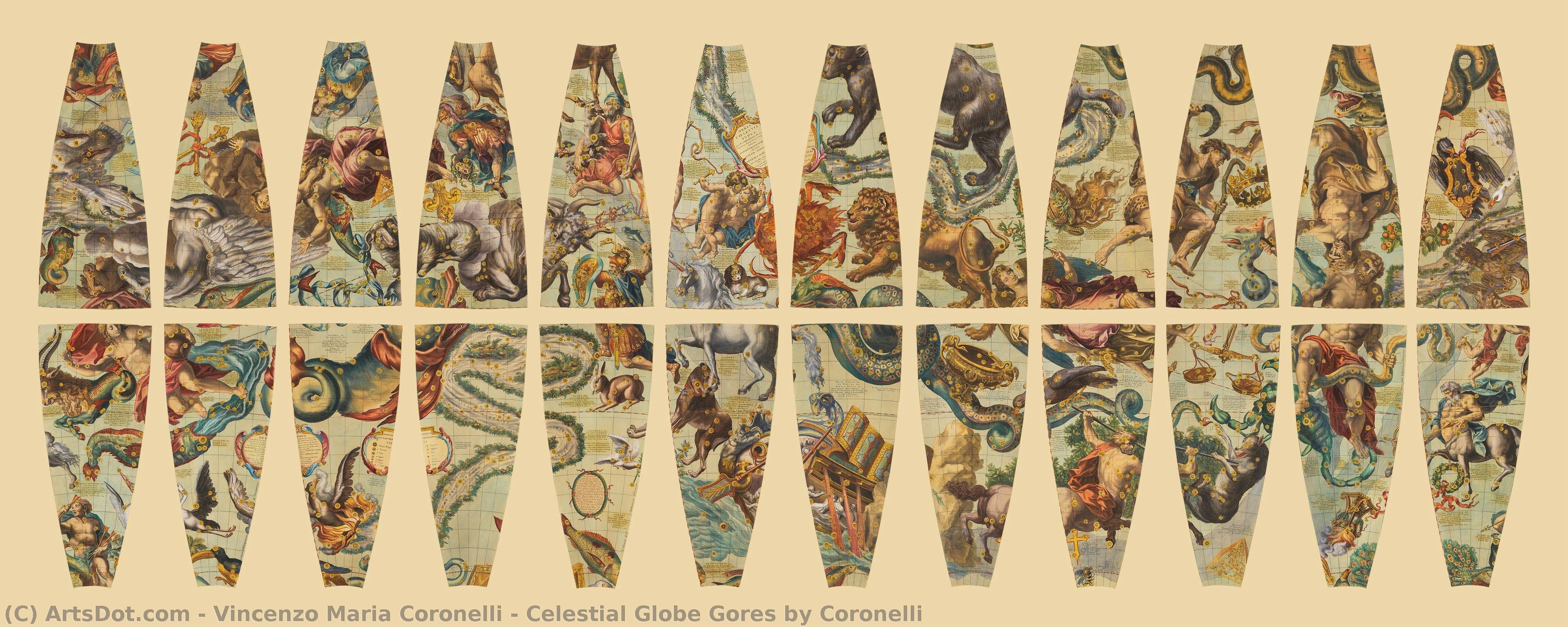 Celestial Globe Gores By Coronelli — Vincenzo Maria Coronelli