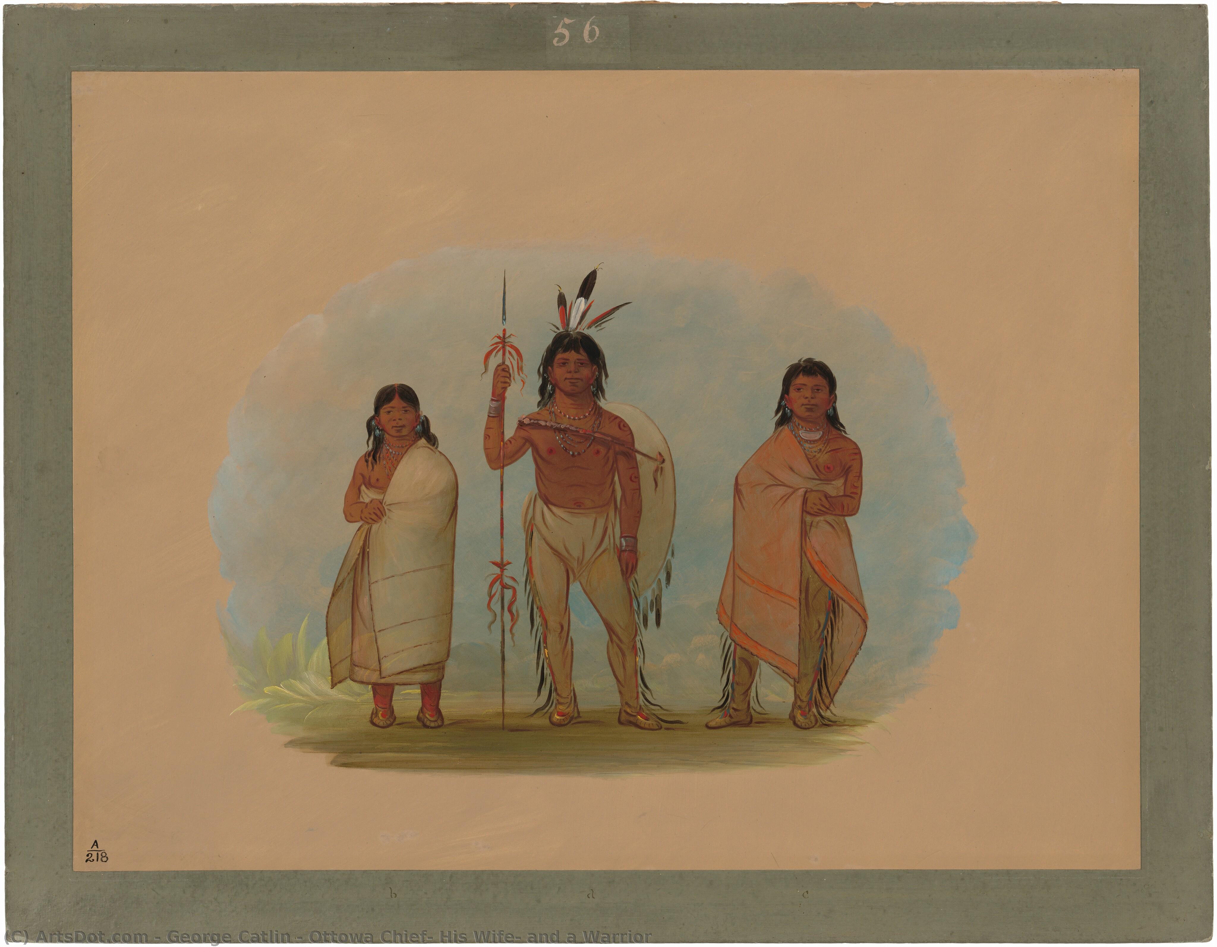 Ottowa Chief, His Wife, And A Warrior — George Catlin