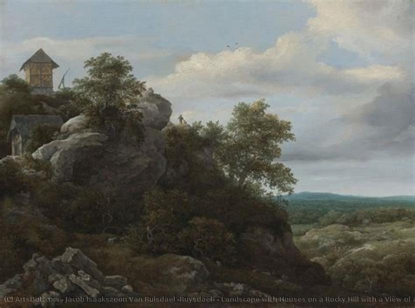 Landscape With Houses On A Rocky Hill With A View Of A Plain Beyond — Jacob Isaackszoon Van Ruisdael