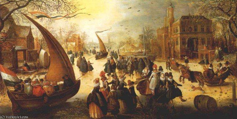 Landscape With Frozen Canal, Skaters And Ice Boats — Hendrick Avercamp