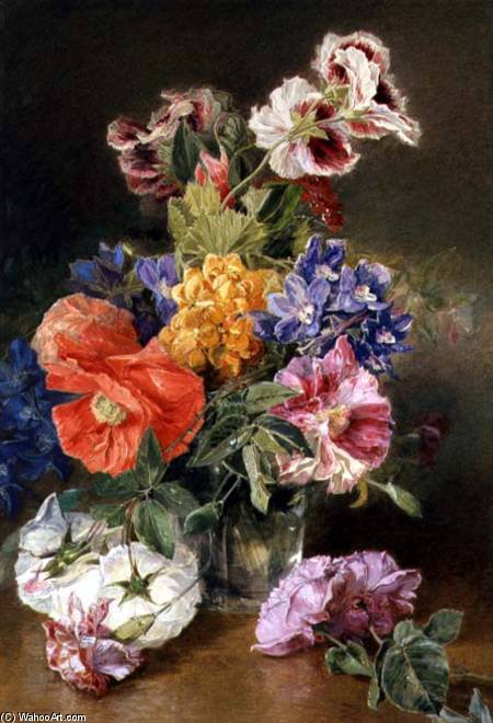 Roses, Poppy And Pelargonia — James Holland