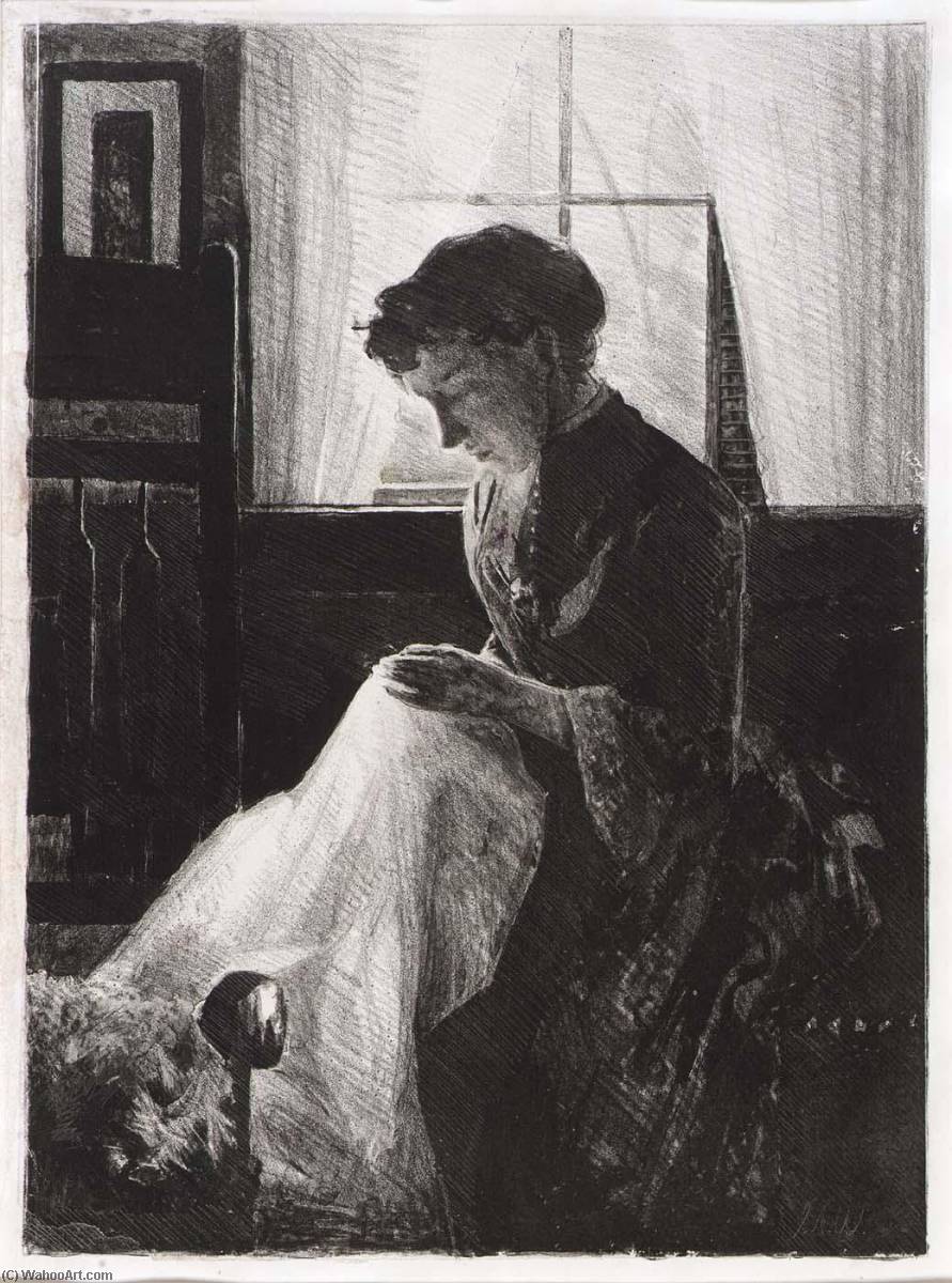 Profile Portrait Of A Woman Sewing — Julian Alden Weir