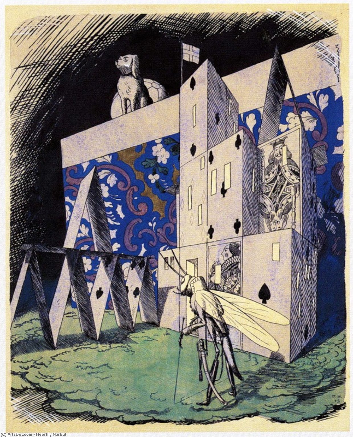 Grasshopper In Front A House Of Cards — Heorhiy Narbut
