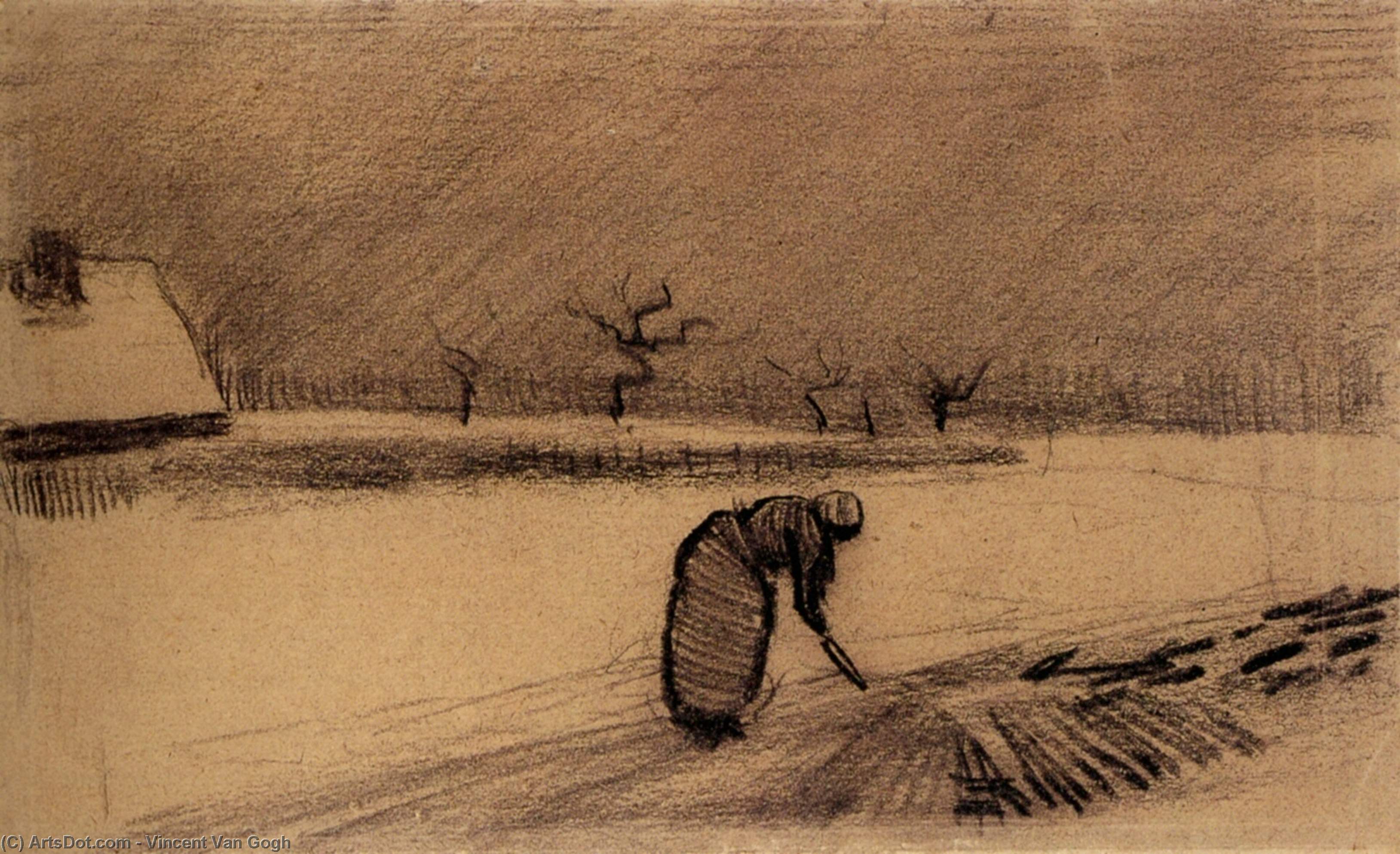 Woman With A Fork In A Winter Landscape — Vincent Van Gog