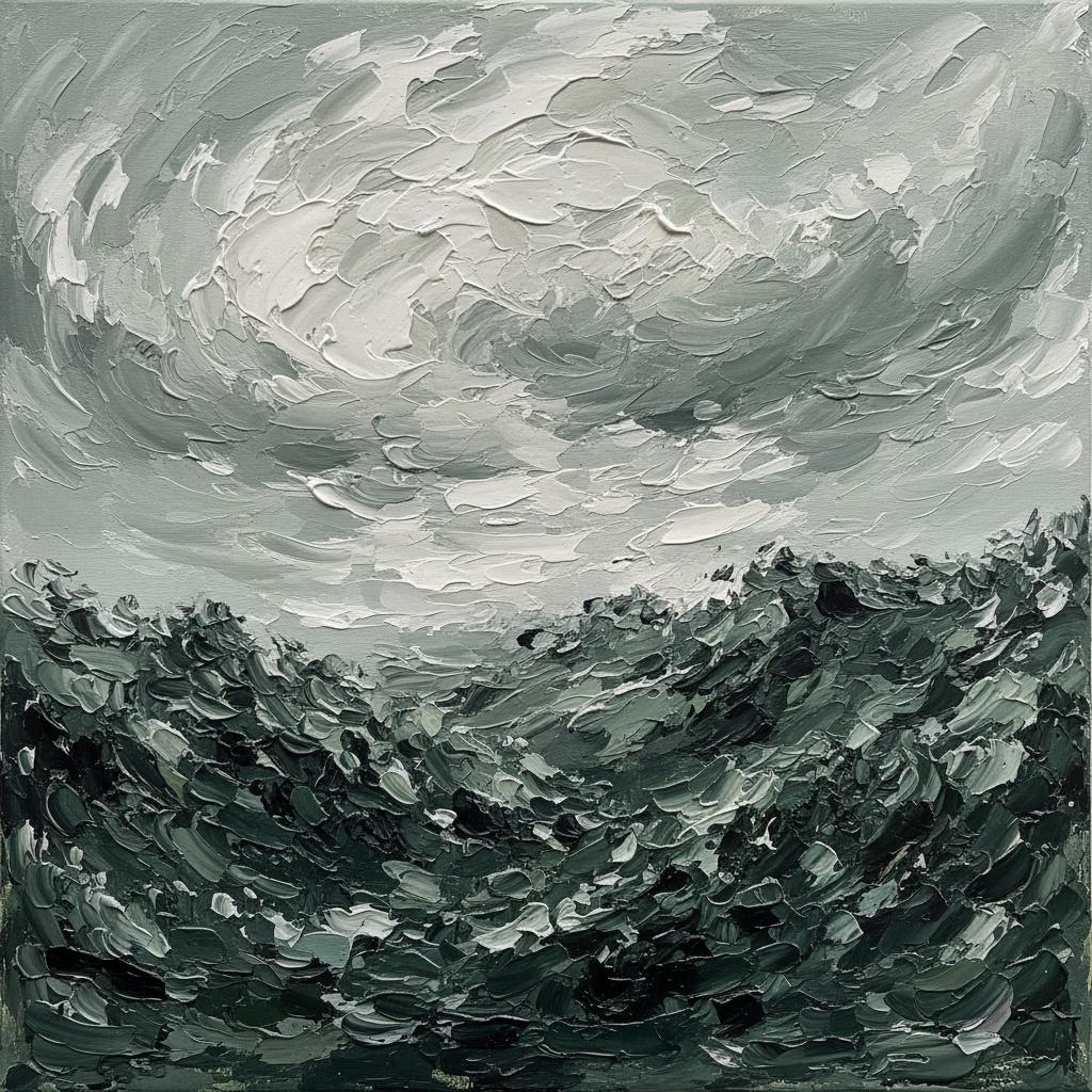 Monolithische Schatten Eines Turbulenten Himmels In Skulpturalem Achromatischem Impasto — Christian Noiret