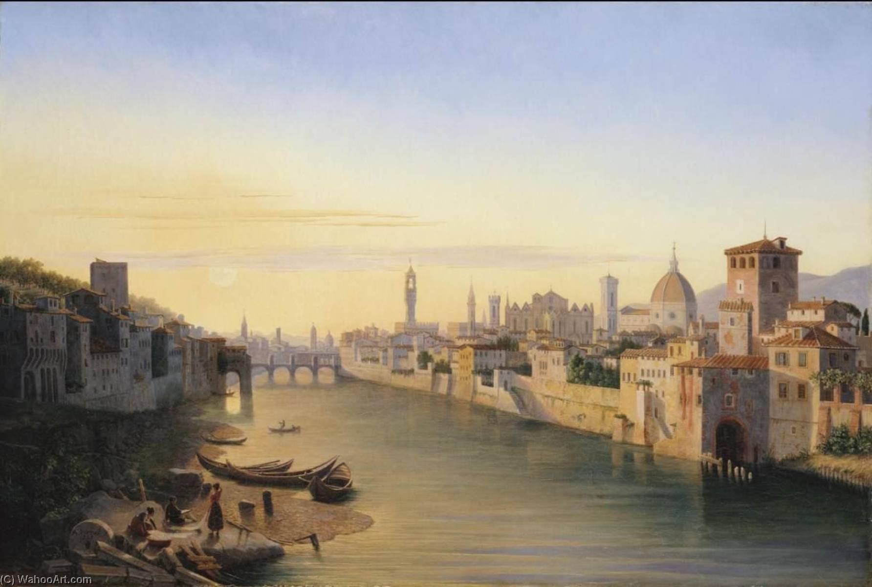View Of The River Arno At Florence — Antoine Marie Perrot