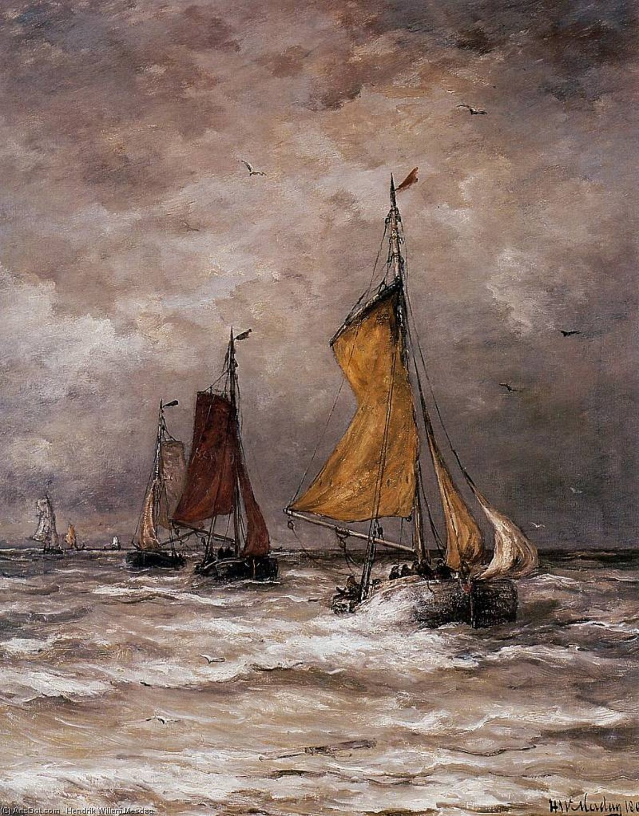 Return Fishing Ships Sun — Hendrik Willem Mesdag