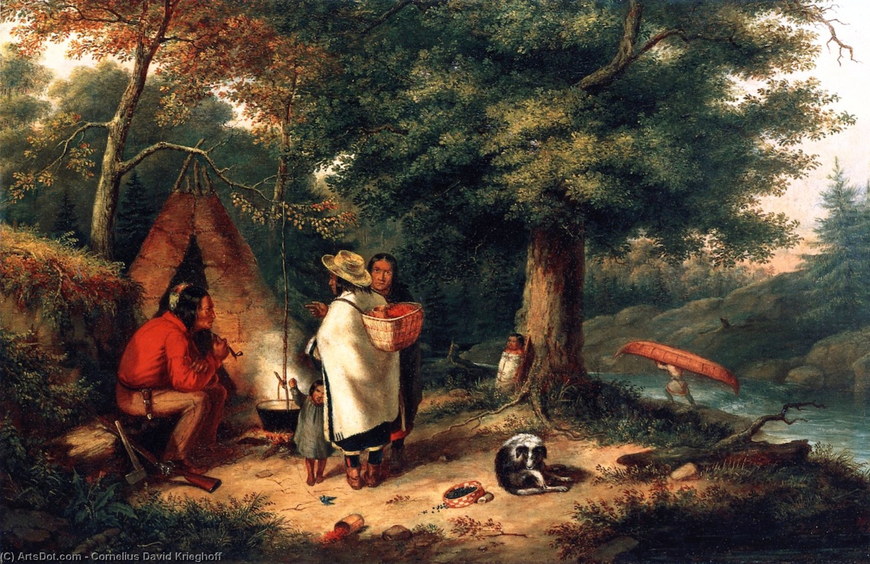 Caughnawaga Indian Encampment At A Portage — Cornelius David Krieghoff