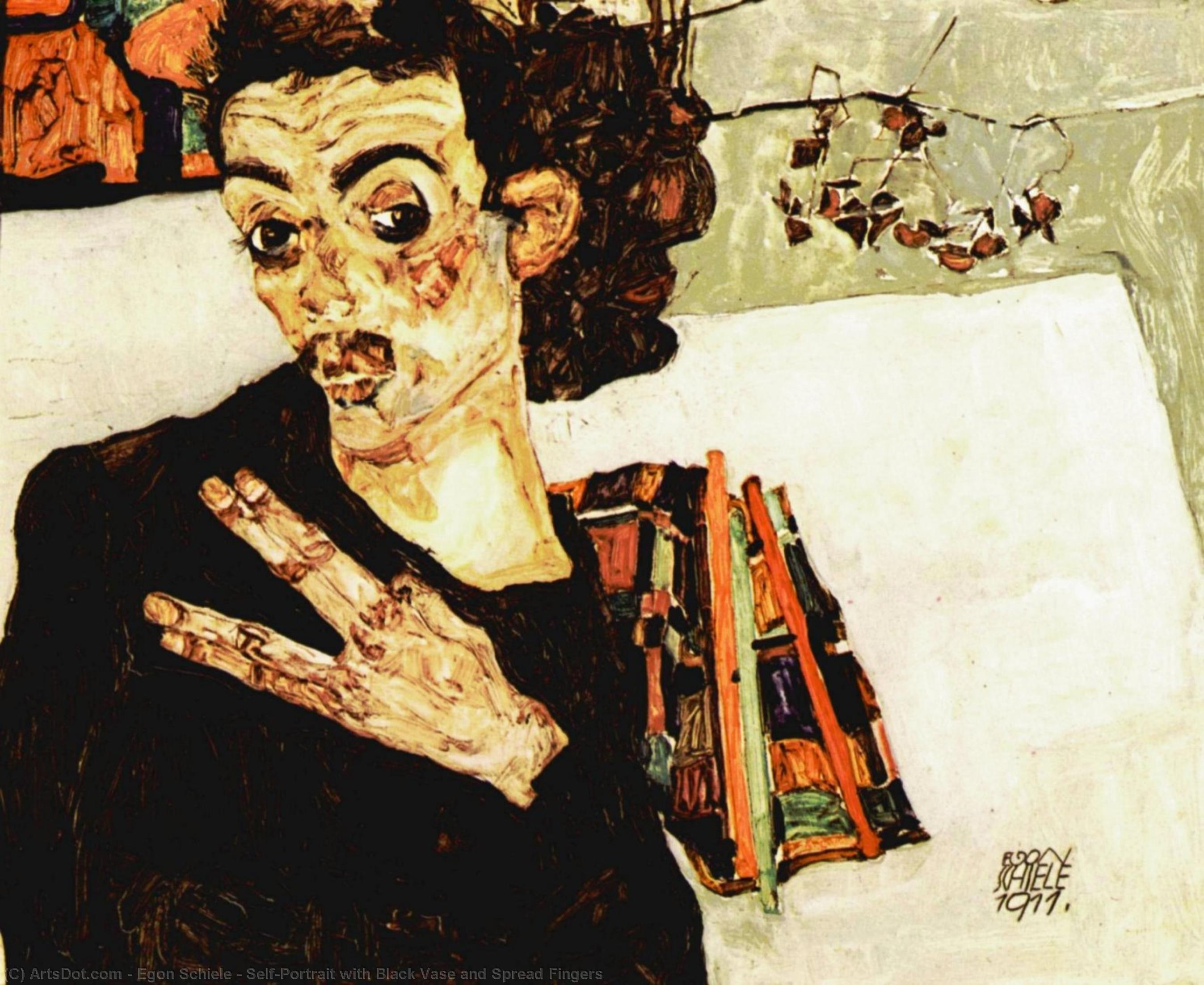 Self-portrait With Black Vase And Spread Fingers — エゴン・シエレ