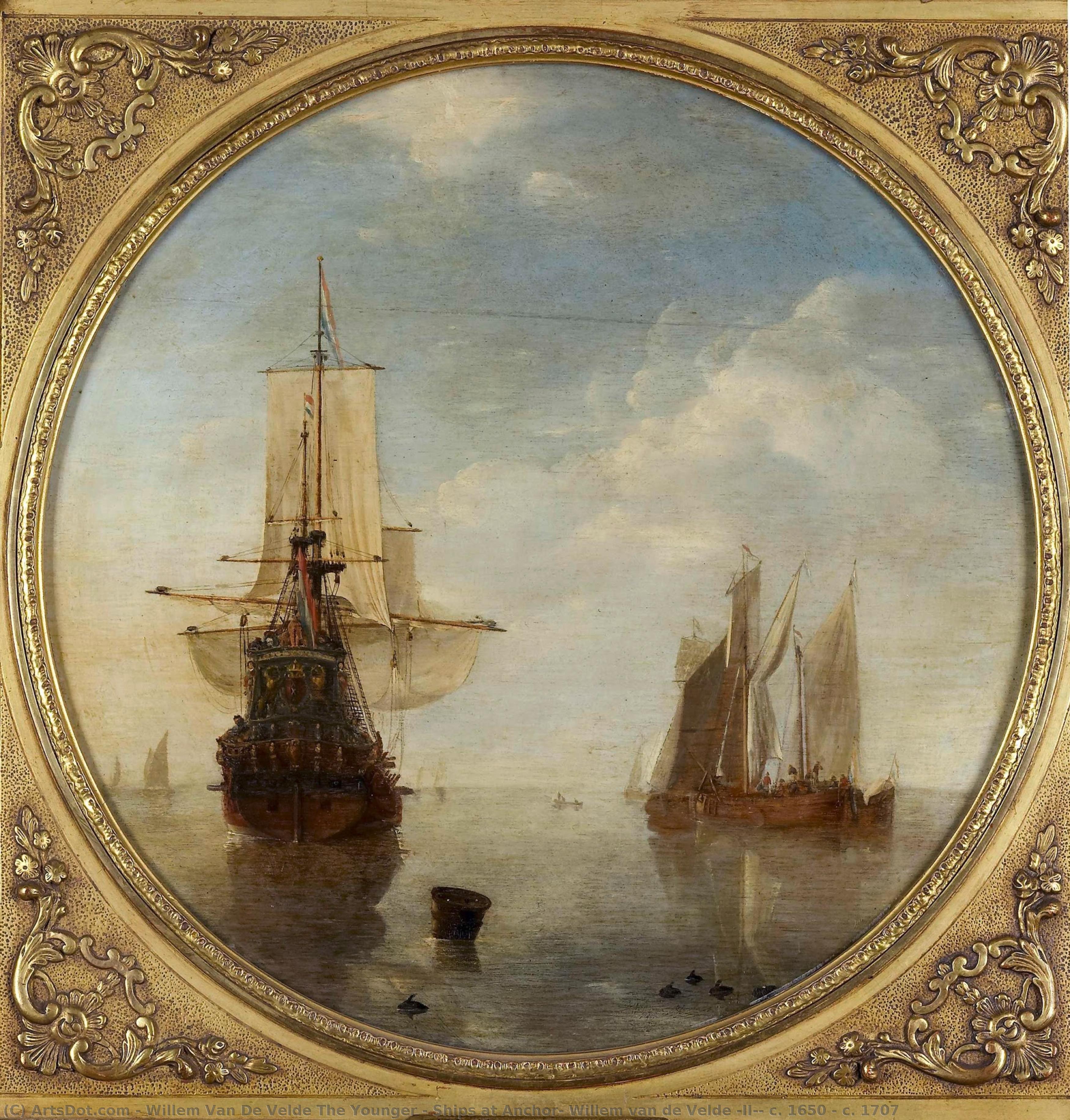 Ships At Anchor, Willem Van De Velde (ii), C. 1650 - C. 1707 — Willem Van De Velde The Younger