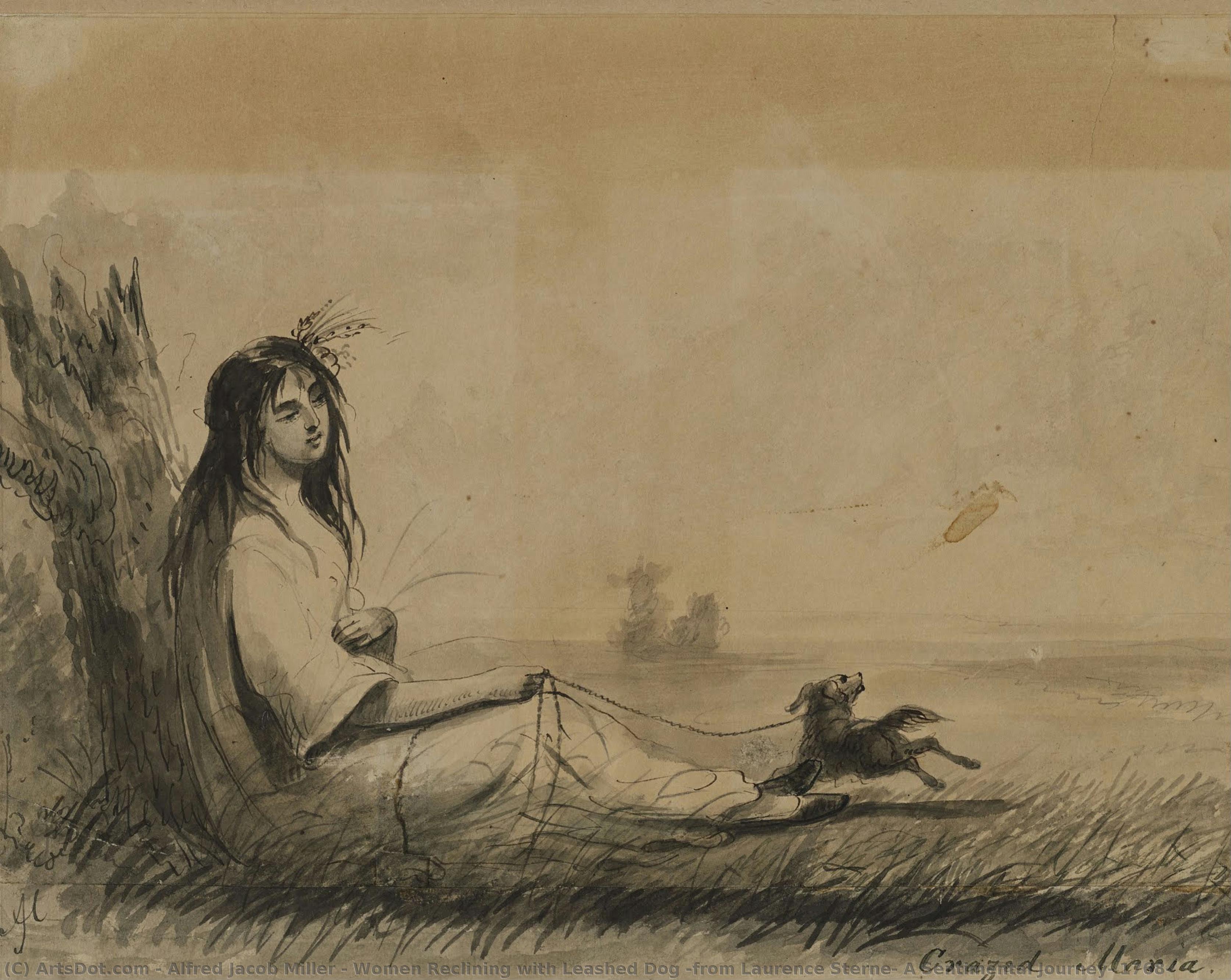 Women Reclining With Leashed Dog (from Laurence Sterne, A Sentimental Journey, 1768) — Alfred Jacob Miller
