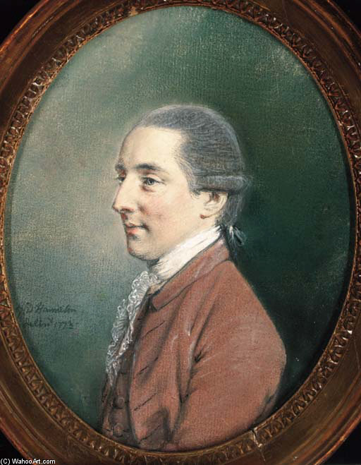 A Portrait Of The Earl Of Seaforth, Half-length Wearing A Brown Tunic — Hugh Douglas Hamilton