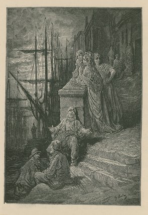 Waterman's Family On A Flight Of Steps By The River — Paul Gustave Doré